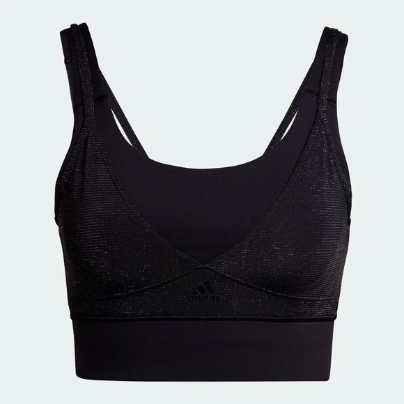 Adidas Black Sparkly Overlay Medium Support Sports Bra 2X - Picture 4 of 10